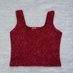 VTG lace corset style red floral stretch tank sheer vintage whimsy lingerie S